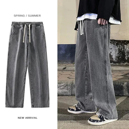 Autumn Korean Fashion Drawstring Y2K Jeans Homme Classic Baggy Straight Wide Leg Pants 2025 New Hip Hop Streetwear Casual Jean